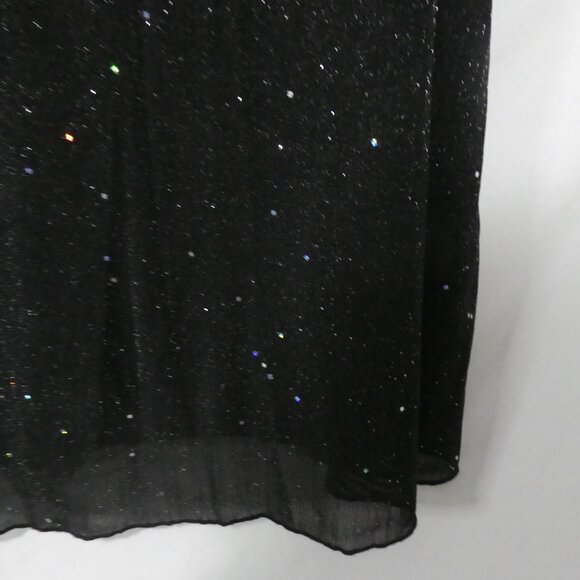 EARO | 1XL | Elegant Black Shimmer Knee Length Long Sleeve V-Neck Dress - Picture 9 of 16